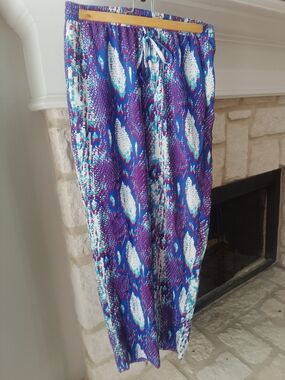 DKNY Blue, Red & White Abstract Animal Print Pants